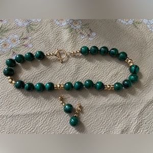 Malachite Necklace and Earrings Set